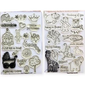 Hero Arts Set of 2 Acrylic Stamp Sets Adorable Baby Girl Playful Animals